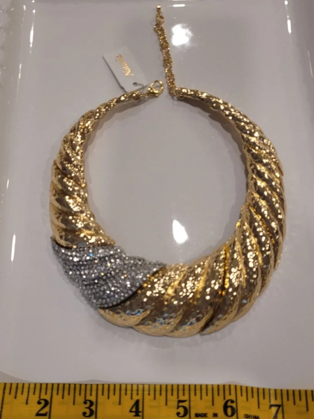 Natasha Necklace: Gold-tone with Rhinestones. Thick. Sparkly. Statement. Choker. - Picture 13 of 15
